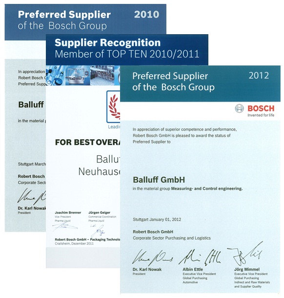 Balluff otrzymuje trzecie wyróżnienie od firmy Bosch